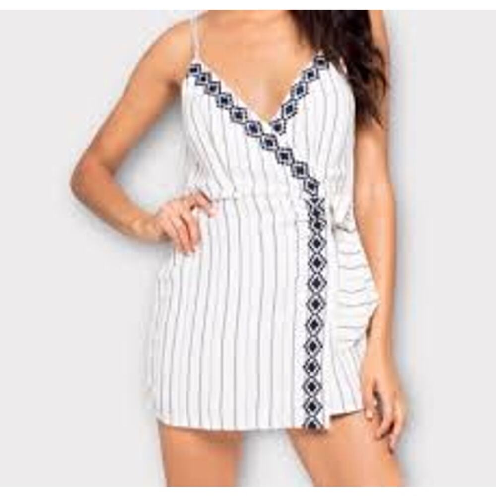 L Space Women’s Sleeveless Maria Faux Wrap Playsuit Romper Size M White Blue